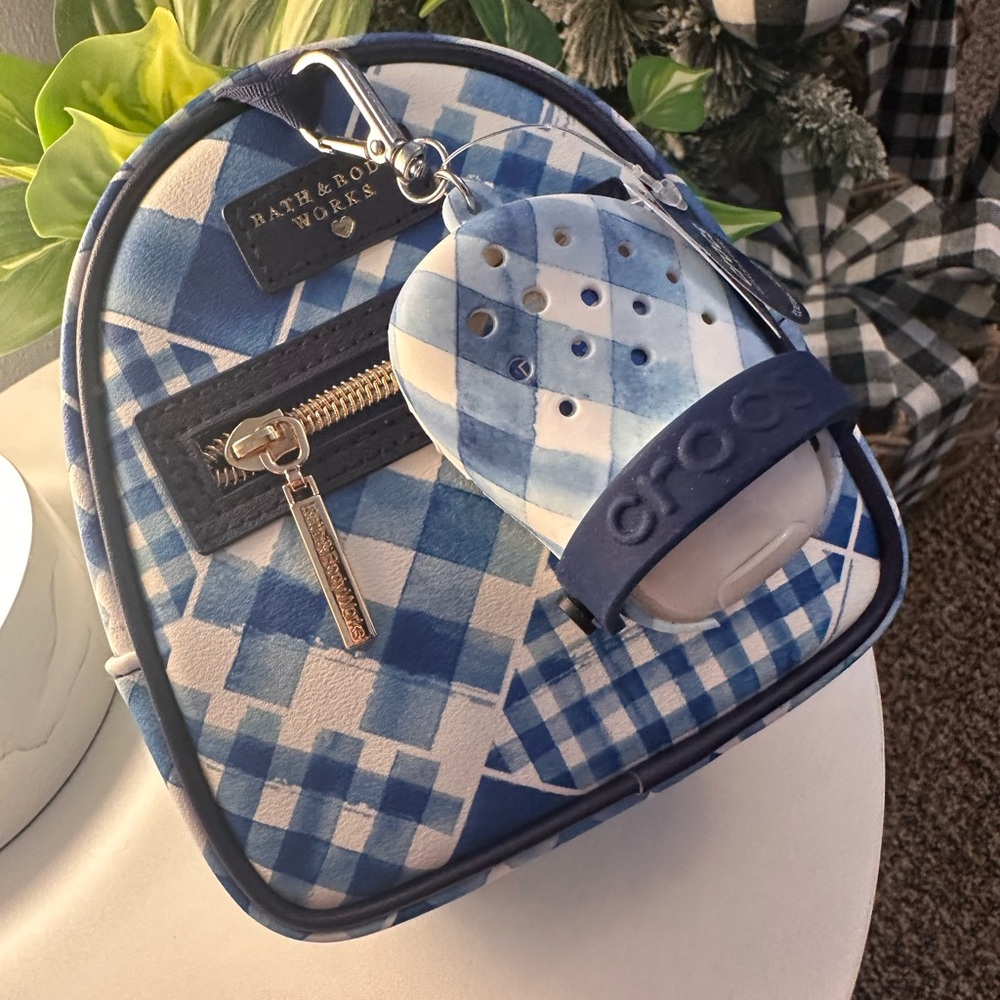Bath & Bodyworks Blue Gingham Mini Backpack with Mini Croc Pocketbac holder
